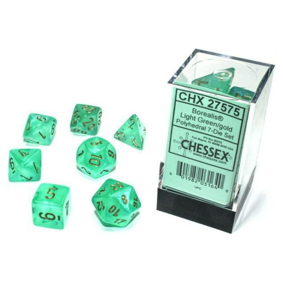 dICE Borealis Light Green/Gold Luminary Polyhedral 7-Die Set (27575)