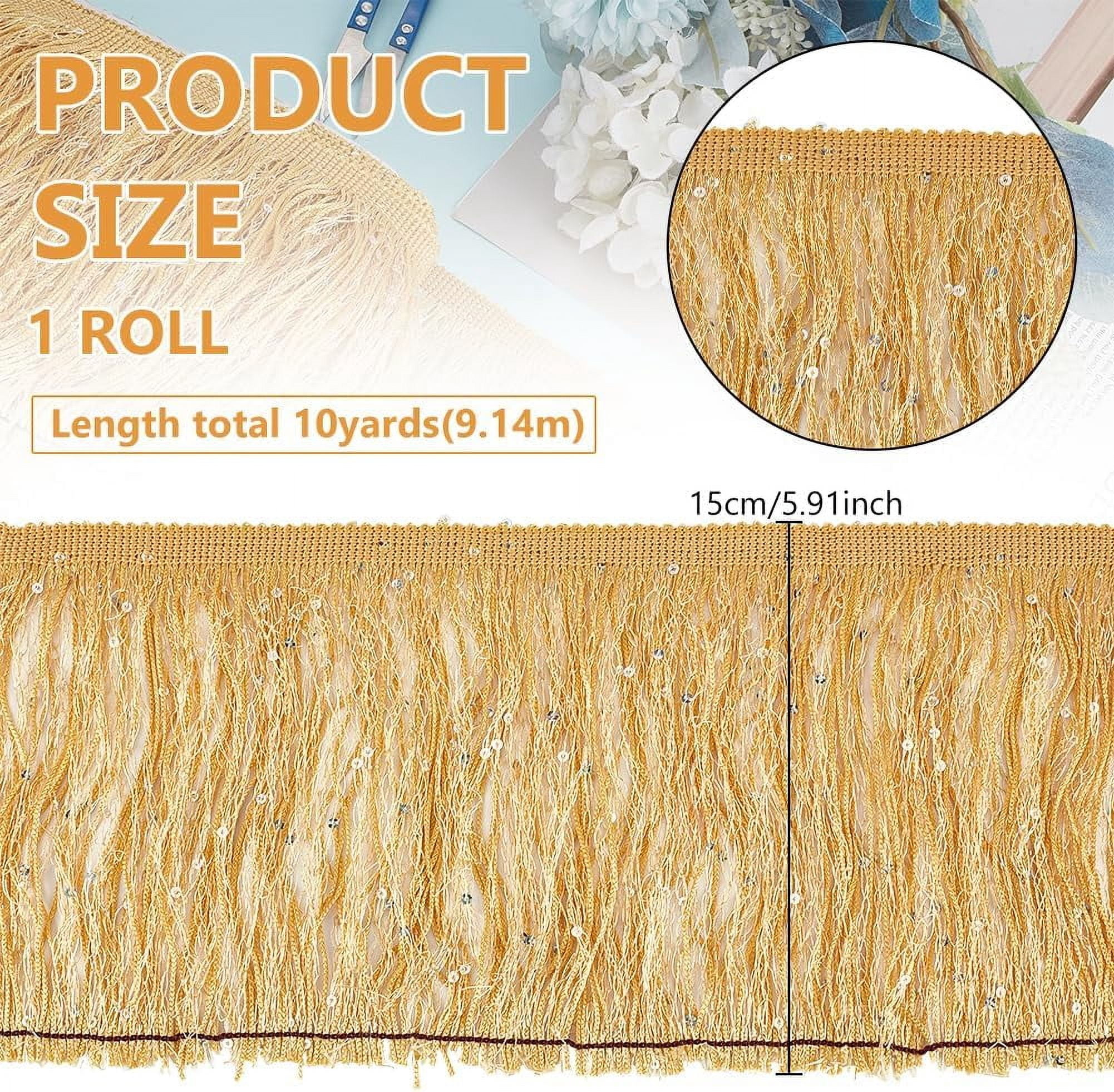 Paillette Tassel Polyester Ribbon Trim Clothes Accessories Gold 5-7/8 inch(150mm)