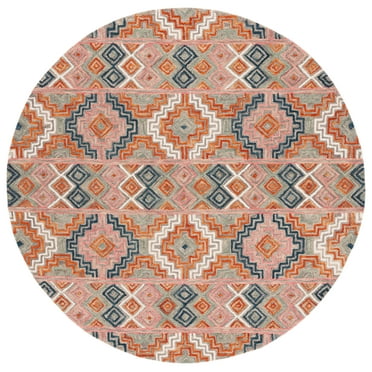 SAFAVIEH Aspen Dulcibella Geometric Striped Wool Area Rug, Orange/Fuchsia, 9' x 9' Round