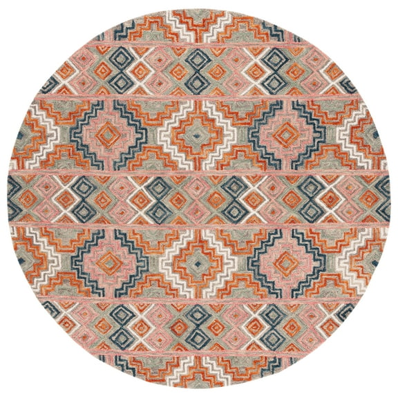 SAFAVIEH Aspen Dulcibella Geometric Striped Wool Area Rug, Orange/Fuchsia, 9' x 9' Round