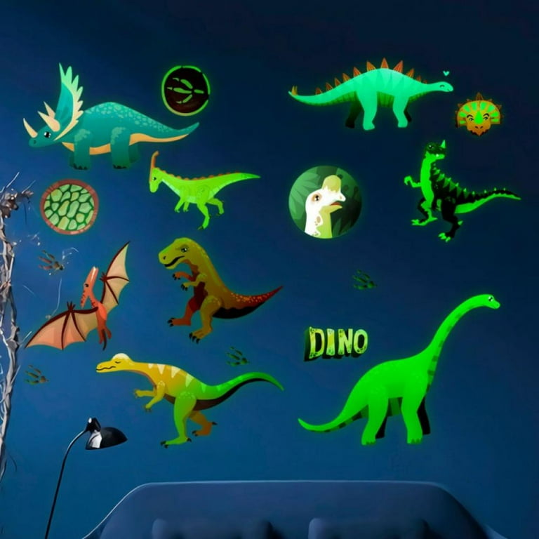 4Pcs Dinosaur Luminous Sticker Glow in The Dark Dinosaur Stickers  Fluorescent Dinosaur Wall Decals Removable PVC Decorative Dinosaur Stickers  for Walls Kids Toddlers Room 