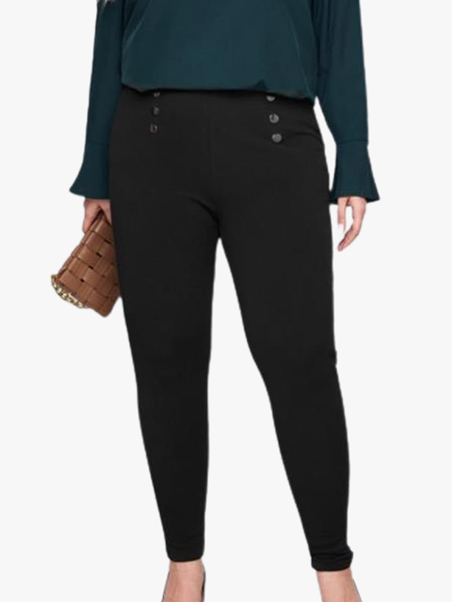 Womens New Stretch Contour Black Trouser Smart Plain Office Casual Slim Fit 