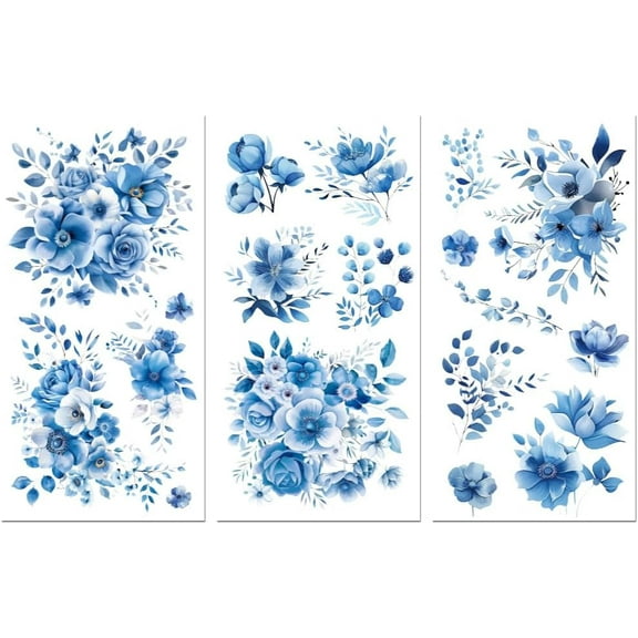 Rub on Transfer Decals for Furniture Crafts Decor 6"x12" 3Pcs Blue Flowers Waterproof UV Transfer Decals Sticker for Dresser Glass Porcelain Wood Plastic