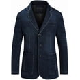 thumbnail image 1 of Blazer de mezclilla para hombre, chaqueta de traje de algodón vintage, abrigo azul para hombre, chaqueta de mezclilla, pantalones vaqueros ajustados, blazers, prendas de vestir exteriores, 1 of 5
