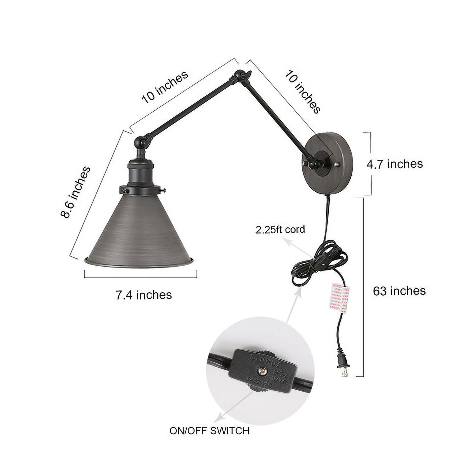 LNC 7.4-in W 1-Light Gray Modern LED Wall Sconce for Dressing Room, Powder Room