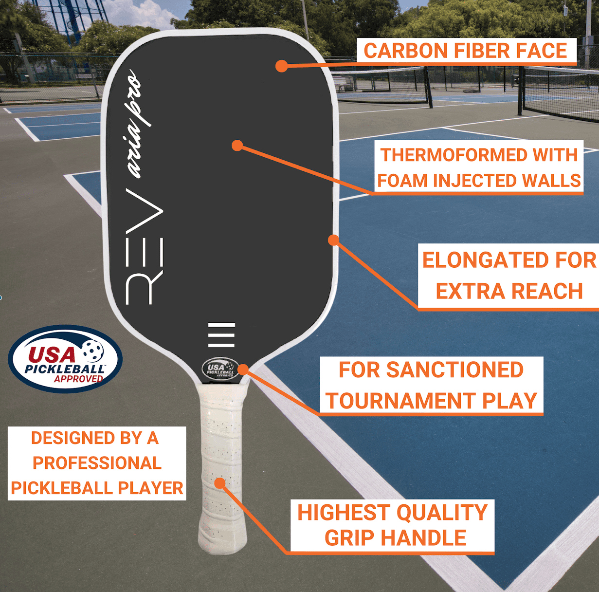 Rev Pickleball Aria Pro 14mm Carbon Fiber Pickleball Paddle