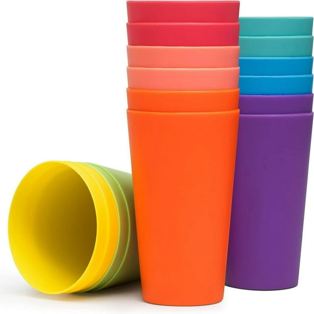 DEBGFS 12 Pack Kids Cups 300ml Plastic Cups for Kids Unbreakable Children Drinking Cups Nesting Tumbler Cup BPA-Free Colorful Stackable Juice Cups Assorted Colors Dishwasher Sa,9oz