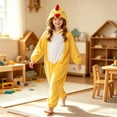 thumbnail image 2 of Norvella Girls Chicken Pajamas Animal Hood Beak Detail Long Sleeve Zip Front Contrast Belly Panel One Piece Jumpsuit, 2 of 6