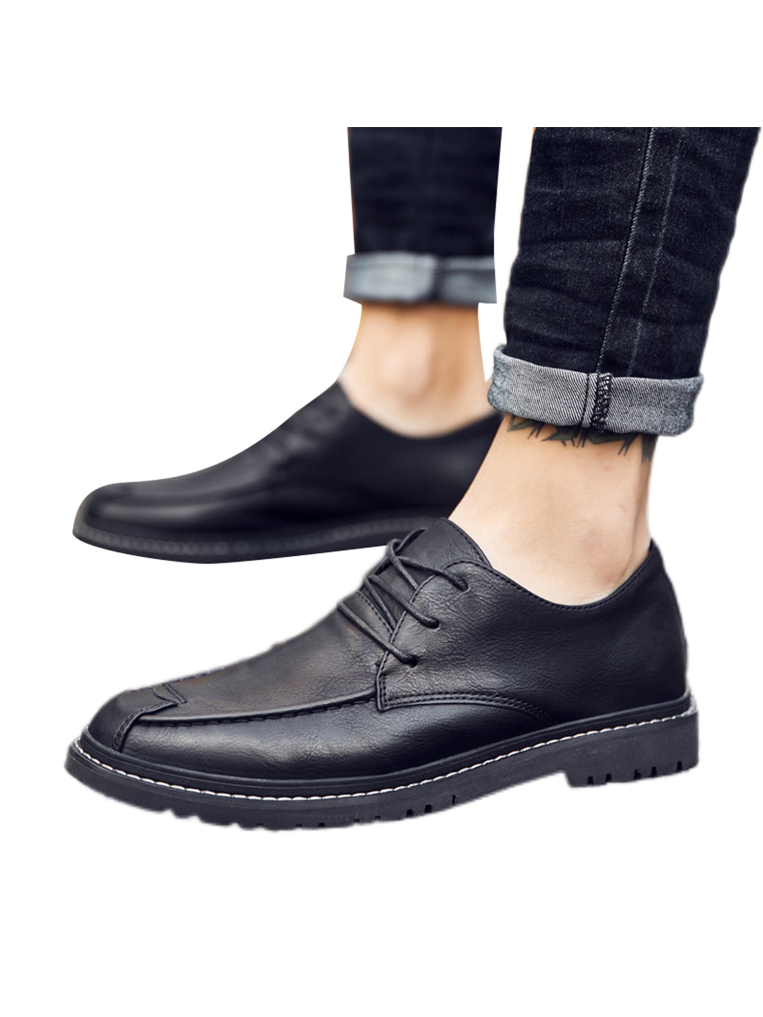 Ferndule Mens Dress Shoes Round Toe Oxford Shoe Lace Up Flats Nonslip Plush Lining Loafers Party Low Top Lightweight Dark Black 9, Men's