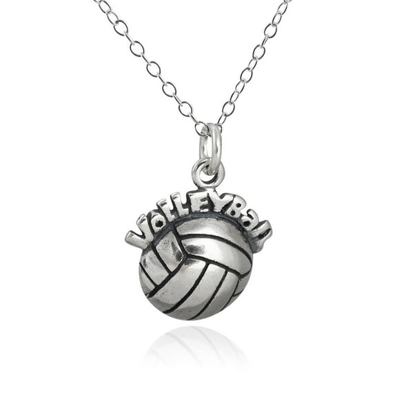 Sterling Silver Volleyball Pendant Necklace, 18" Chain