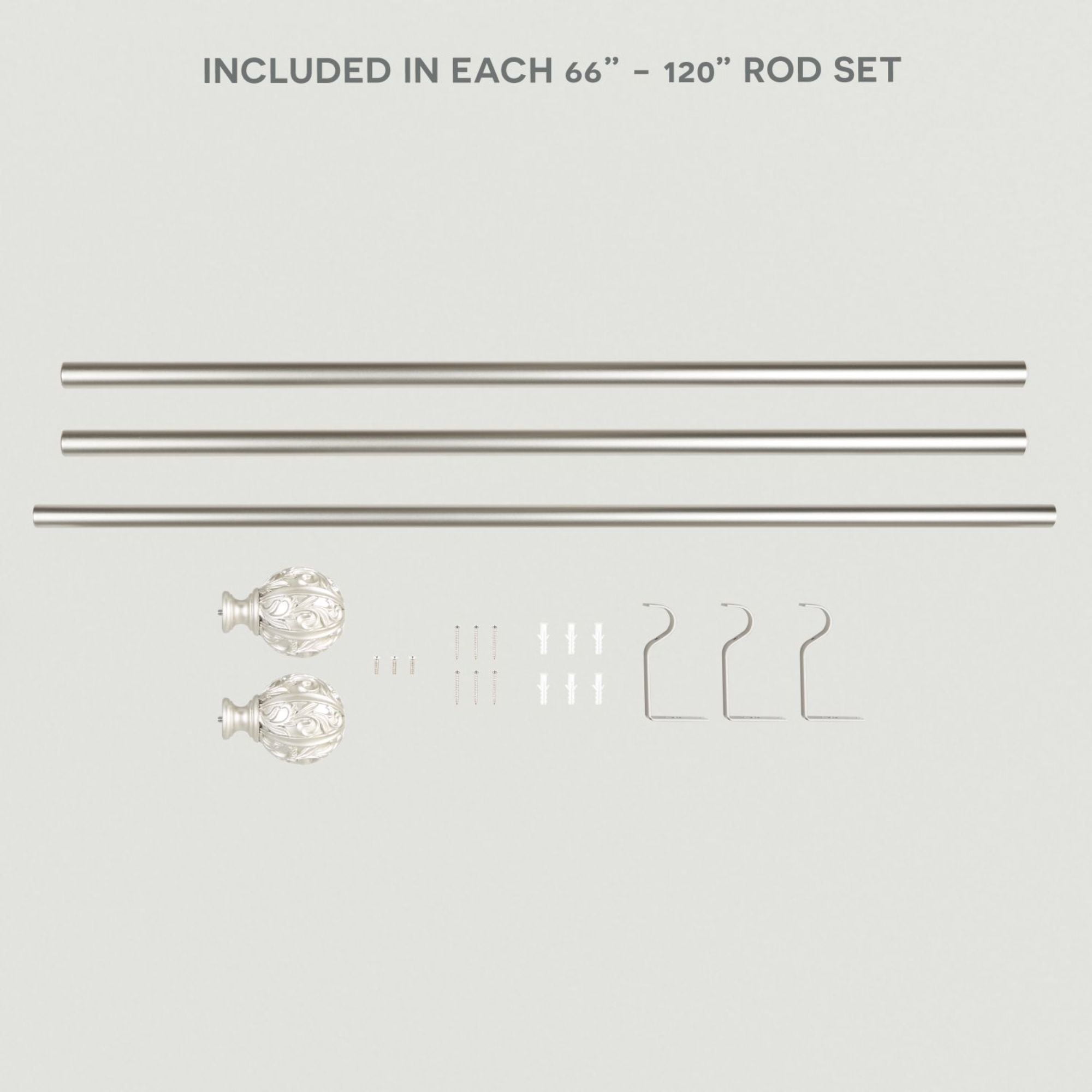 Exclusive Home Vulcan 1" Window Curtain Rod and Finial Set, Adjustable 66"-120", Matte Nickel