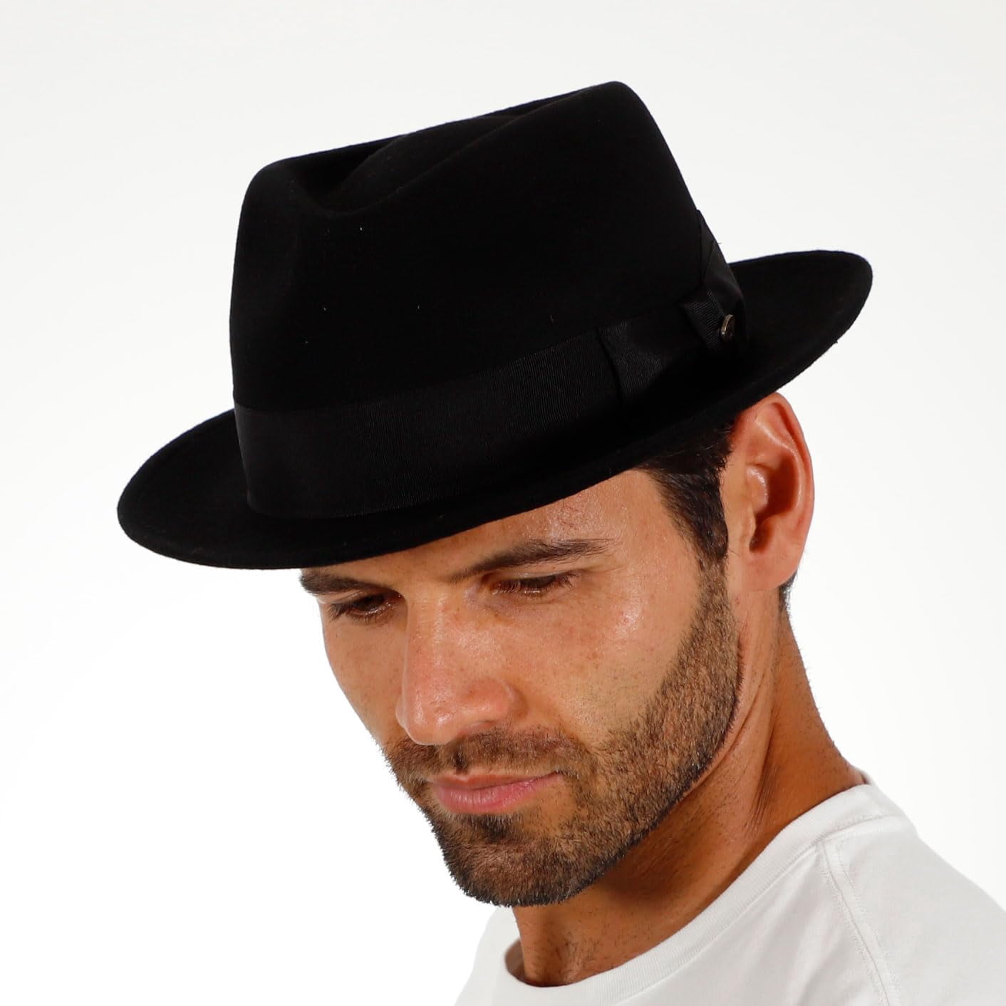 Walrus Hats Compass Black Diamond Crown Fedora – 100% Australian Wool Felt Hat with Grosgrain Band & Walrus Logo Pin – Stylish Unisex Fedora
