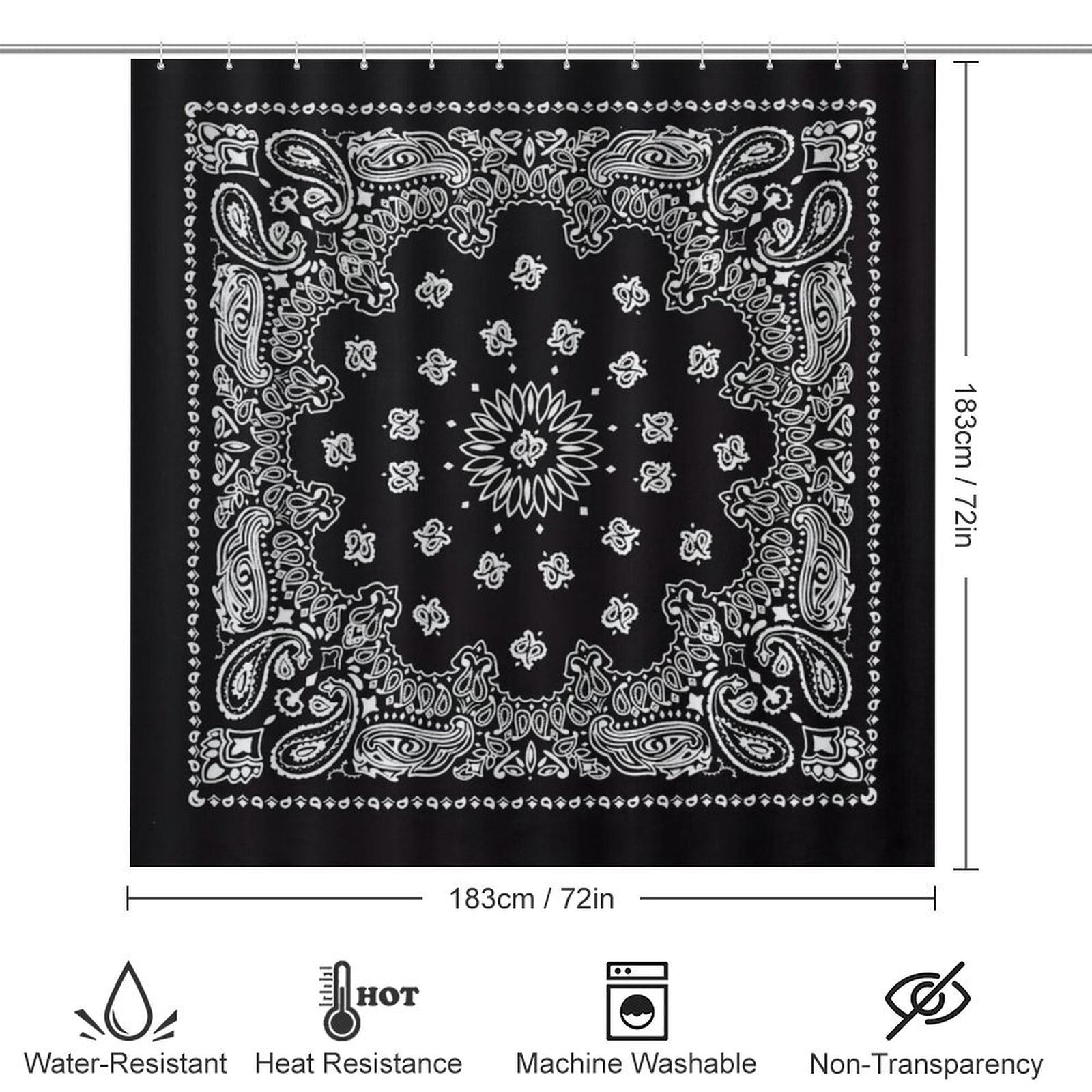 Bandana Pattern Shower Curtain Bathroom Sets Toilet Lid Rug, Bath Mat And Contour Mat, Shower Curtain 4Pcs