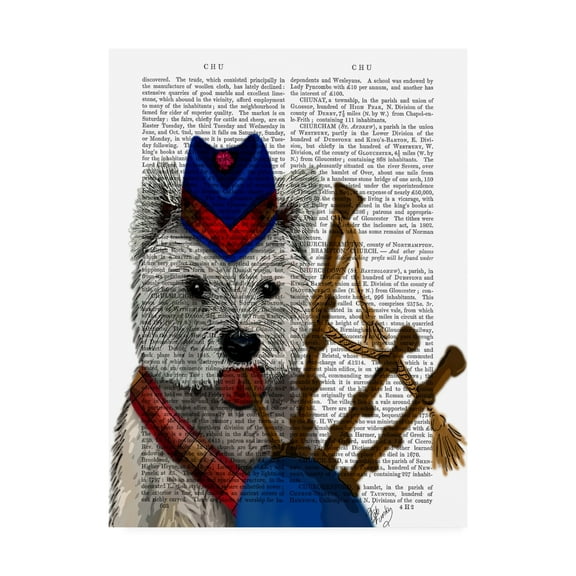 Trademark Fine Art 'West Highland Terrier And Bagpipes' Canvas Art by Fab Funky