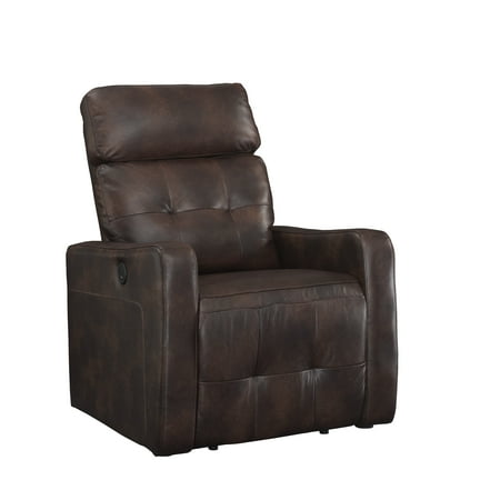 Elsa Collection Contemporary Leather Tufted Upholstered Living Room Electric Recliner Power Chair, Brown