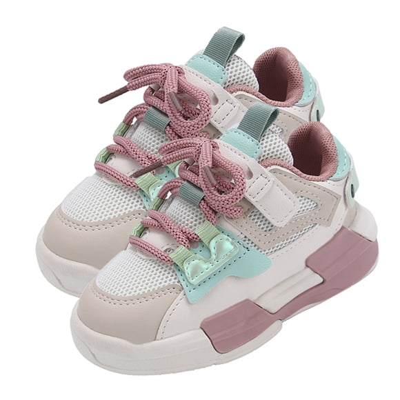 Kids Sports Shoes Lightweight Breathable Hook Loop Fasteners Casual Shoes for Walking Running Pink 23