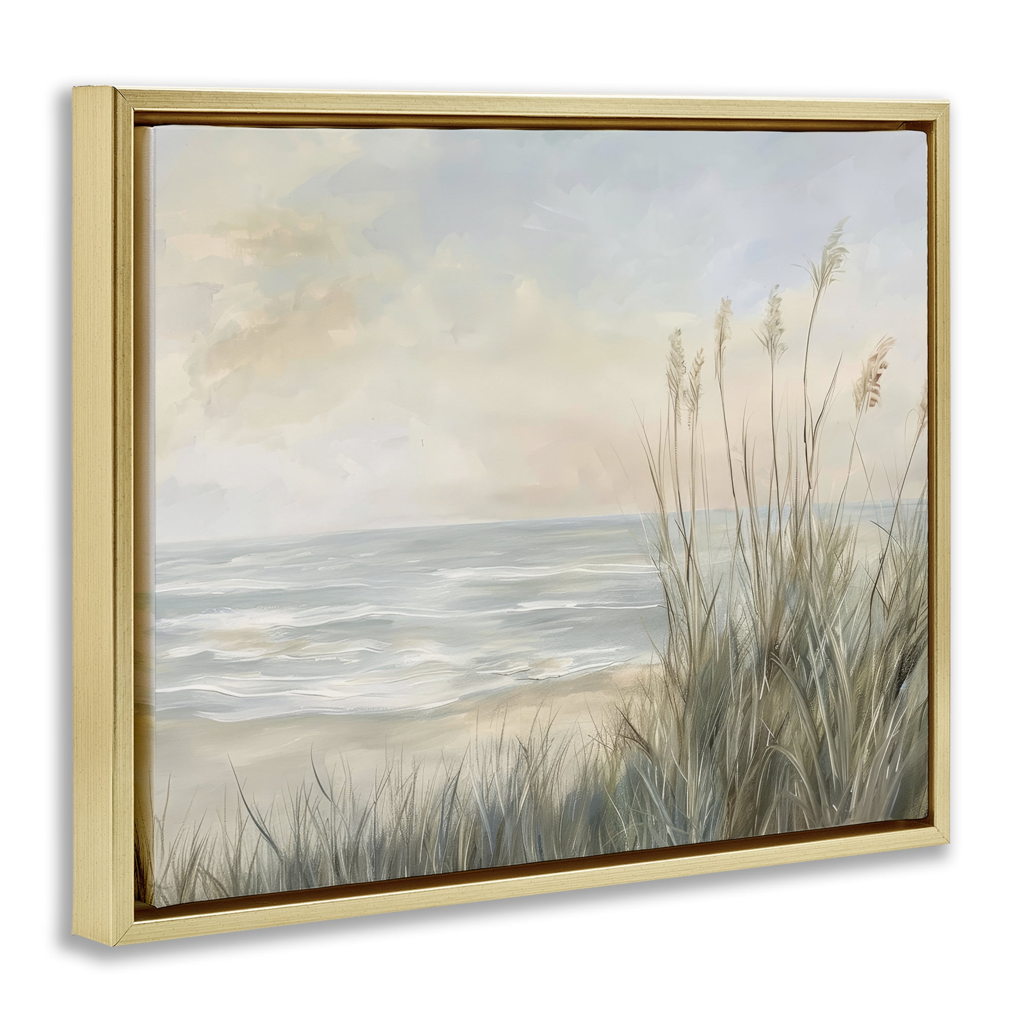Stupell Industries Scenic Beach Dunes at Dawn Gold Framed Floater Canvas Wall Art, design by Petal Prints Design