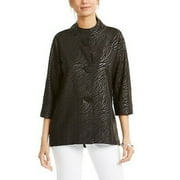 JM Collection Women's Printed 3/4-Sleeve Jacket Black Size Petite Medium