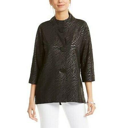 JM Collection Women's Printed 3/4-Sleeve Jacket Black Size Petite Medium
