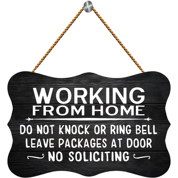 Working from Home Sign Do Not Knock or Ring Bell Leave Packages at Door No Soliciting Wood Sign for Front Door Home Based Business Sign 20x30cm/8x12 inch