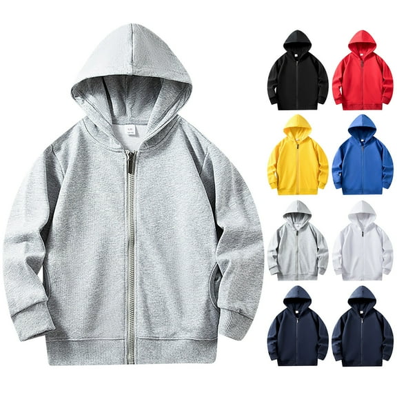 Girls' Boys' Lounge Hooded Sweatshirt Long Sleeve Solid Hoodies Jackets Zipped Casual Coats Spring Trendy Warm Top Black, 2-3Y
