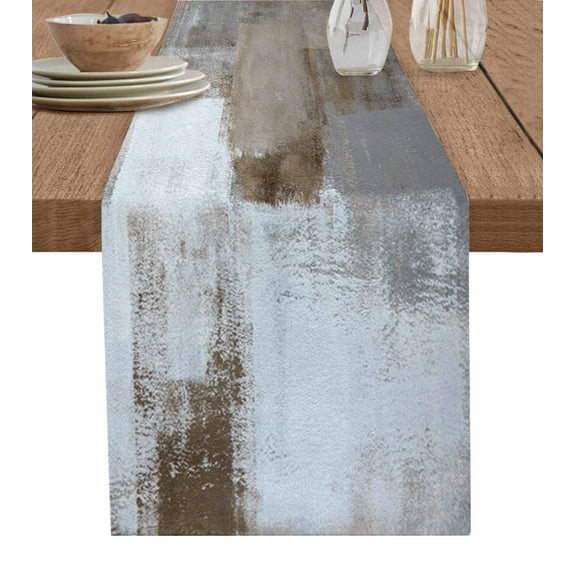 Table Runner Dresser Scarves 90 Inch Long, Abstract Modern Taupe Wall Graffiti Linen Dining Table Runners Retro Mottled Color Art Tabletop Scarf for Wedding Holiday Party Kitchen