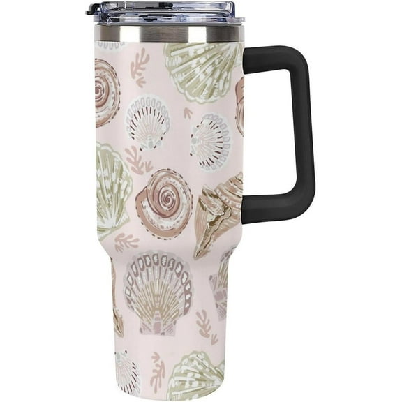 Summer Sea Shells 40oz Tumbler with Straw And Lid Insulated Stainless Steel Travel Tumbler Coffee Cup Mug Water Bottle with Handle, Fits in Car Cup Holder