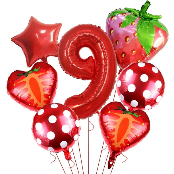 Kit de globos para fiesta de noveno cumpleaños con temática de fresas, 7 unidades