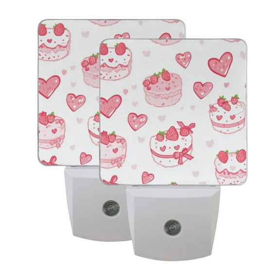 LED Sensor Night Light Dusk to Dawn Auto ON & Off, Plug-in Cute Pink Cake Pattern