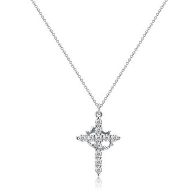 Collier Couronne Pavé avec Croix Tournée, Collier Croix, Couronne Croix en Stylo