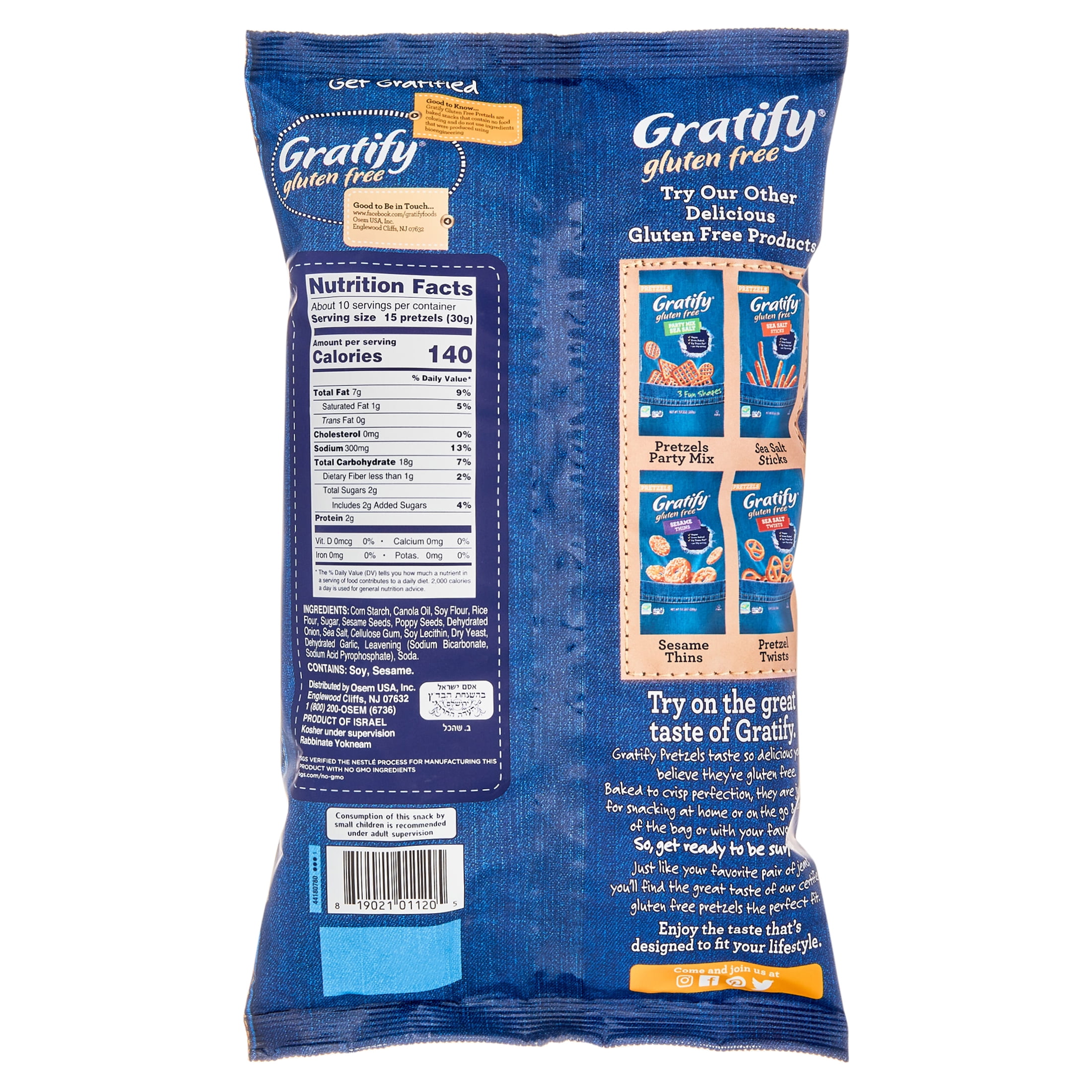 (7 pack) Gratify Gluten Free Pretzels, Thins, Everything, 10.5 Oz