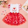 thumbnail image 3 of GYRATEDREAM Toddler Baby Girl Valentines Day Outfit Kids Ruffle Sleeveless Romper Heart Print Bow Tulle Tutu Skirt 2Pcs Clothes Set for 12M-6T, 3 of 6