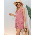 thumbnail image 6 of Women Two-Piece Resort Short Suit Linen Check Vest Red S, 6 of 7