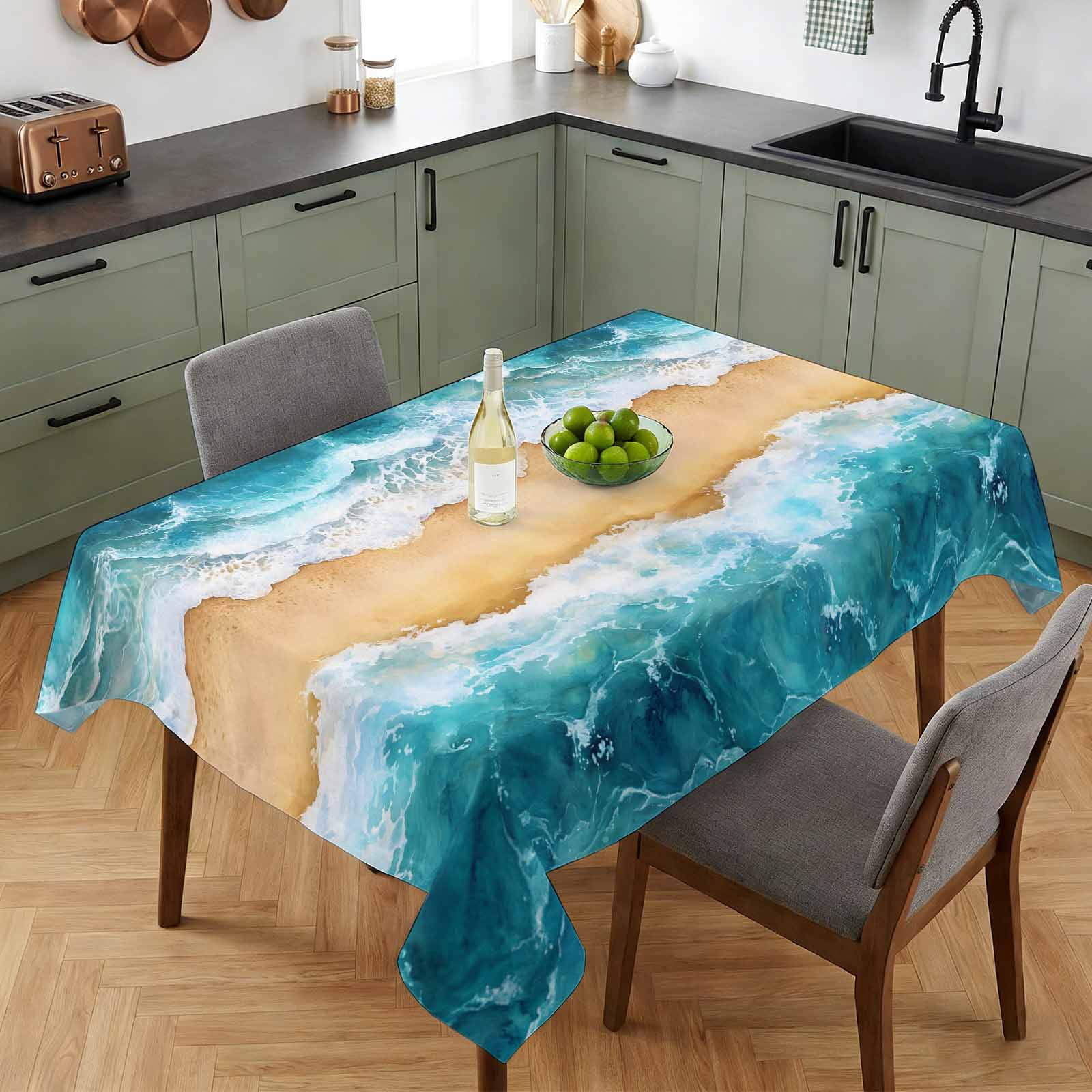 Nautical Ocean Sea Wave Table Cloth 52x70in, Waterproof Rectangle