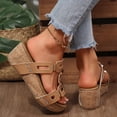 thumbnail image 4 of Rokment Women's Cork Footbed Platform Slides Sandals Stylish Casual Leather Cut out Chunky Wedge High Heels Backless Slip on Dress Slippers for Ladies Summer Khaki Size 6, 4 of 7