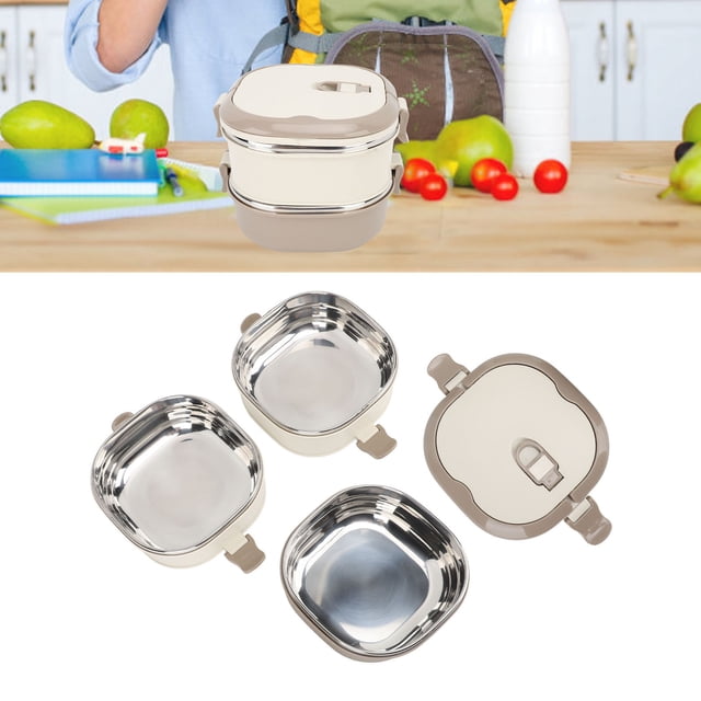 Adult Box, Stainless Steel Portable Insulated Stackable Lunch Box Container Plastic Utensils, and Nylon Sealing Strap, Food Container Microwave Safe