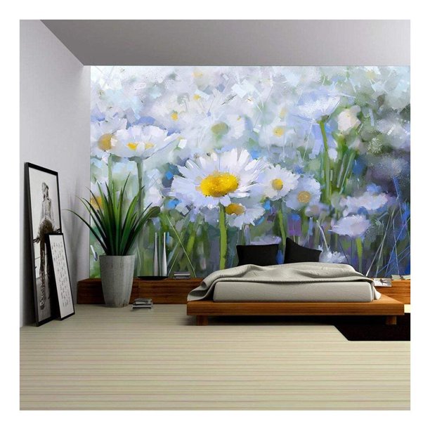 Wall26 Oil Painting White Daisy Flowers in The Meadows - Removable Wall