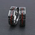 thumbnail image 4 of 8mm Wide Tungsten Steel Flat Band Ring with Meteorite Red Opal Inlay, 4 of 7