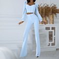 thumbnail image 2 of YUGYXL Women's 2 PC Ruffles Sleeve Crop Tops Wide Leg Pants Nightclub Party Tracksuit Outfits Suit Set Sky Blue S, 2 of 8