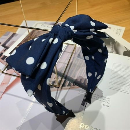 MSJUHEG Bow Headband Padded Headband Bow Scrunchie Velvet Headband Tie Headband for Women Knotted Beach Hair Headband Dot Polka Hair Accessories Headband Navy One Size