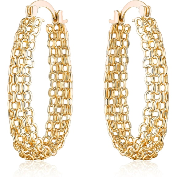 JUSIP 18K Gold Plated Link Mesh Braided Filigree Hoop Earrings (Gold)
