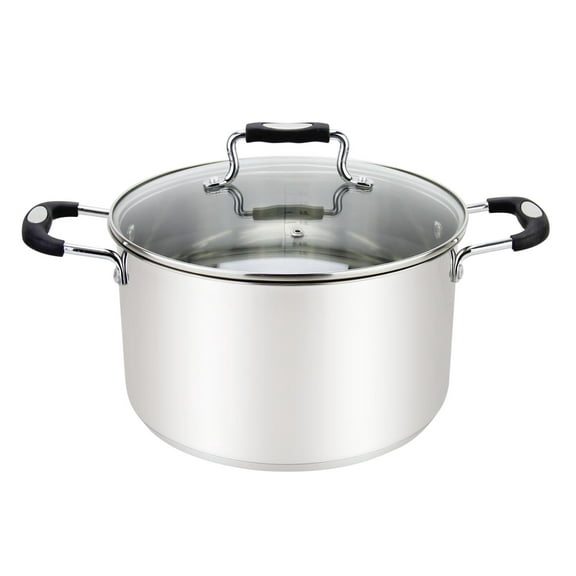 Millvado Stock Pot, Large Stainless Steel 11 Quart StockPot, Large Cooking Pot, Clear Glass Lid and Measurement Markings, Steam Hole, Induction, Gas, Electric Compatible Big Boiling Pot
