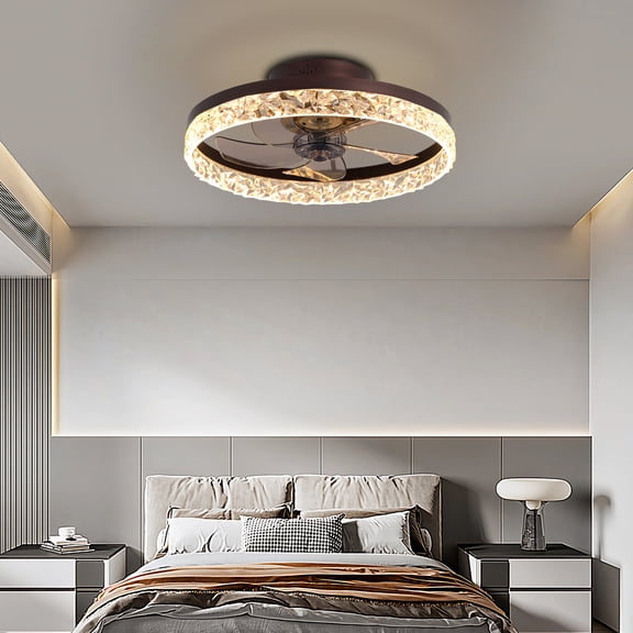 Jopath Brown Ceiling Fan with Light and Remote Control, Dimmable LED Ceiling Fan 6 Speeds Timing Reversible Blades for Living Room Bedroom Dining Room