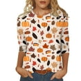 thumbnail image 2 of SDNall Lightweight Halloween Shirts for Women Casual 3/4 Sleeve Crewneck Cute Tops Halloween Thanksgiving Funny Pumpkin Print Trendy Tops Three Quarter Length T Shirt (S-XXXL,Beige), 2 of 5