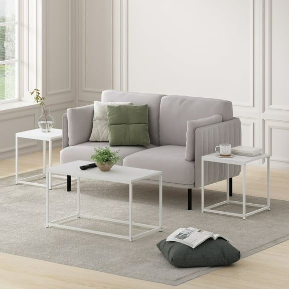 Furinno CAMNUS Set of 3 Coffee Table with 2 End Tables in White