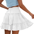 thumbnail image 4 of hotojiny Flowy Skirts for Women Casual Boho Ruffle Tiered Mini Skirt Solid Color A-Line High Waist Beach Skirts, 4 of 5
