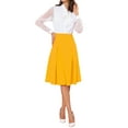 thumbnail image 2 of INSPIRE CHIC Women's Solid Vintage High Elastic Waist Button Decor Flared Midi Skirt S Yellow, 2 of 4