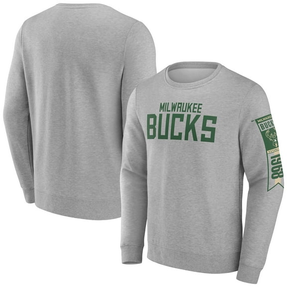Men's-Fanatics  Gray Milwaukee Bucks Fleece Pullover Sweatshirt