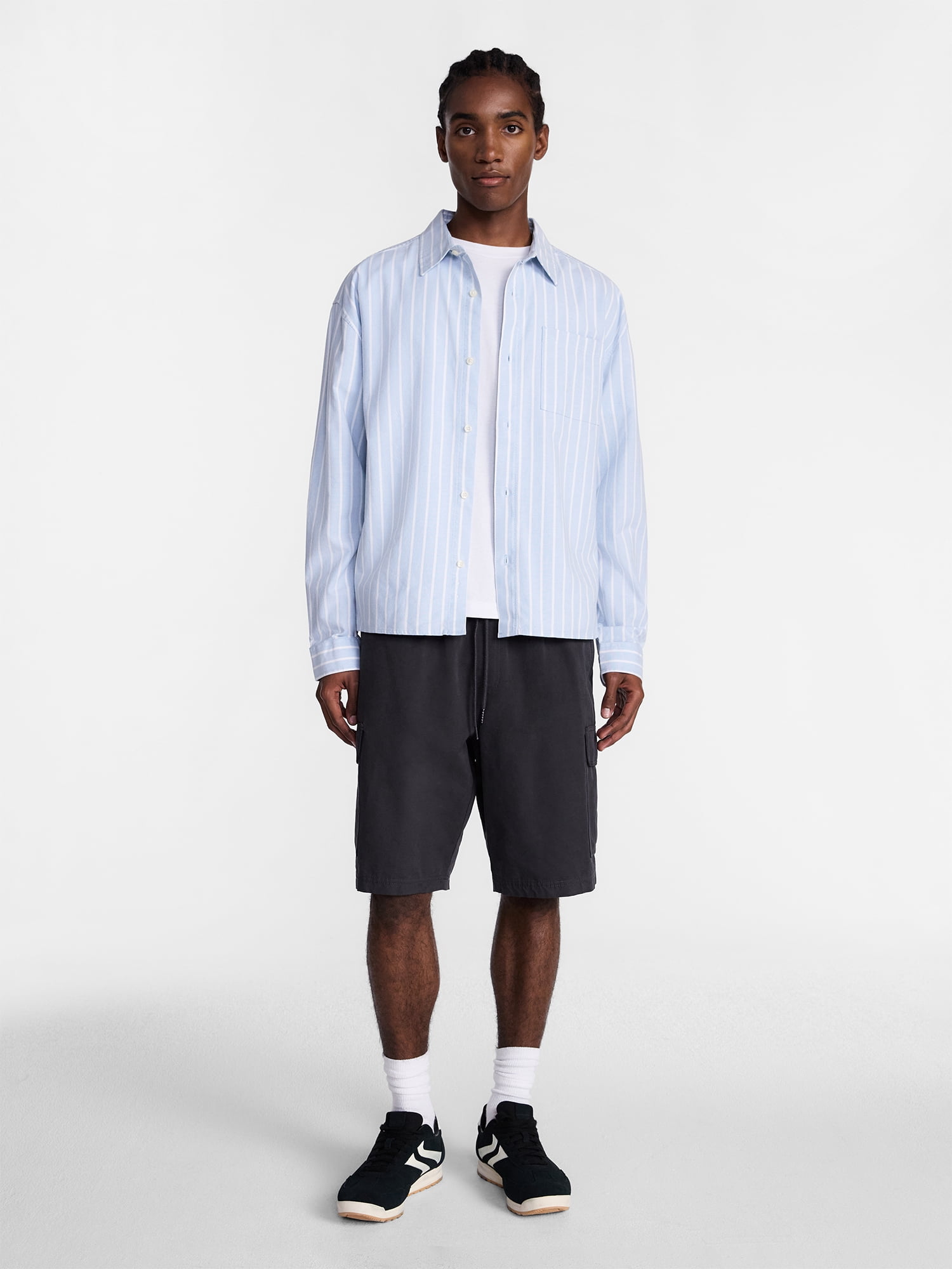 No Boundaries Boxy Cropped Fit Oxford Shirt with Long Sleeves, Men's XS-5XB