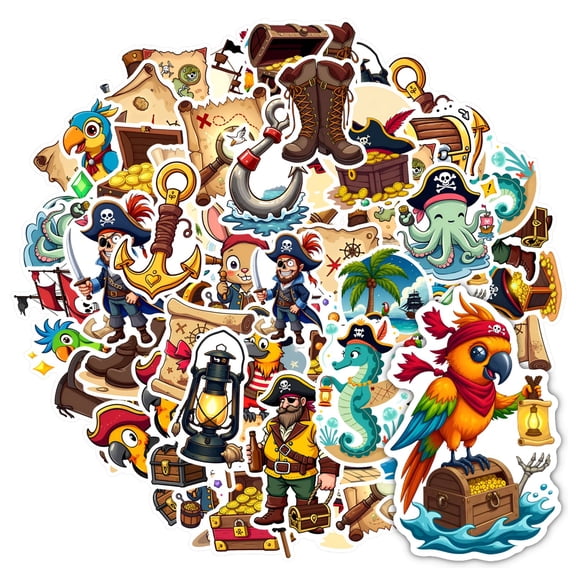 35pcs-50pcs Pirate Adventure Stickers Stationery Stickers Nautical Kids Stickers Funny Graffiti Decals for Luggage Suitcase Laptop